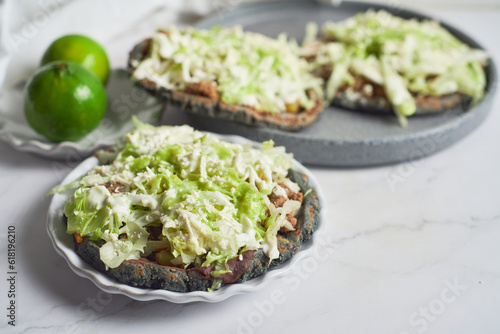 Mexican sopes with green sauce, Traditional food in Mexico