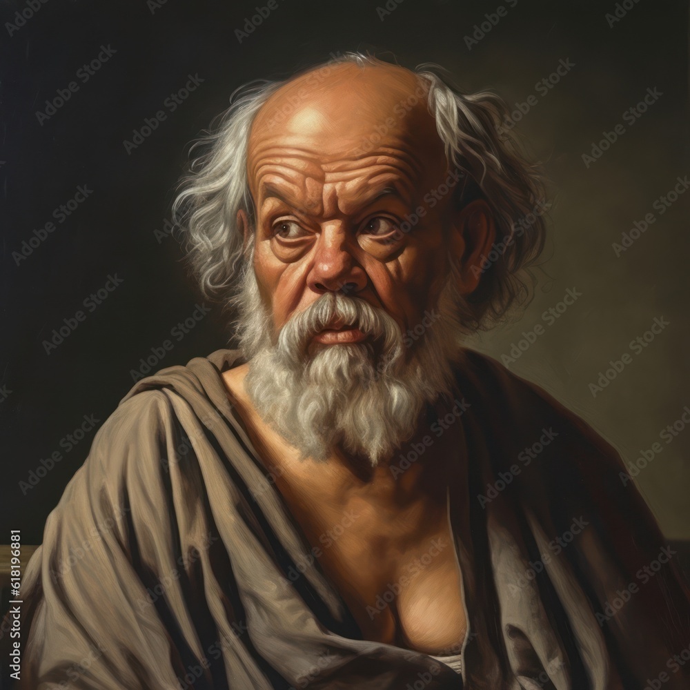 An artistic interpretation of a portrait of Socrates, the renowned ancient Greek philosopher