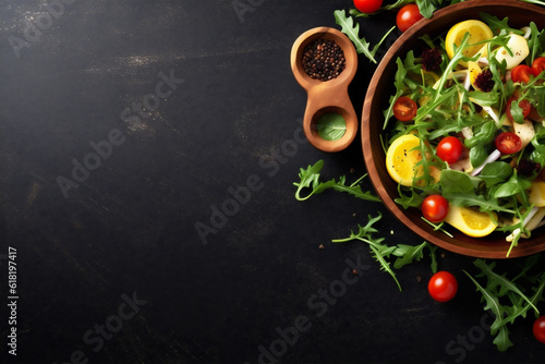 fresh salad vegetable vegetarian dark food diet healthy background vegan green. Generative AI.