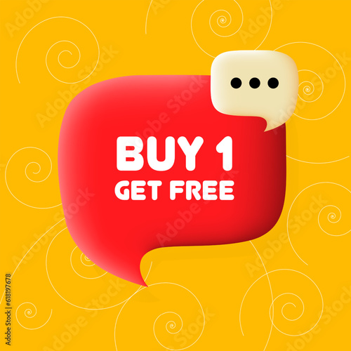 Buy 1 get free banner. Speech bubble with Buy 1 get free text. Business concept. 3d illustration. Spiral background. Vector line icon for business