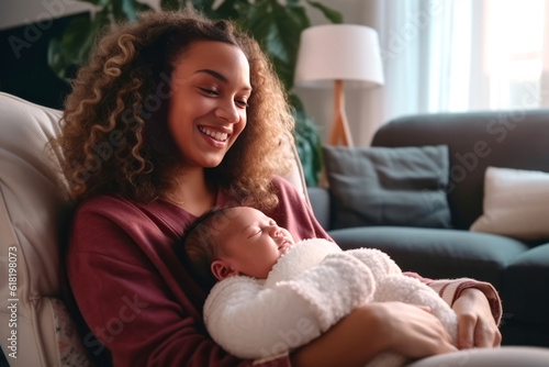 Happy mother with baby. Created with Artificial intelligence 
