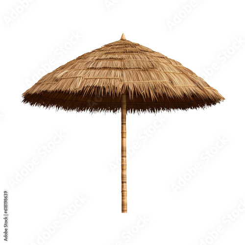 Straw beach umbrella isolated on transparent or white background, png