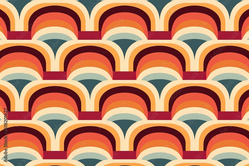 Motif Géométrique Groovy, flat design, minimalist,70s style, IA, génératif, numérique, art, illustration