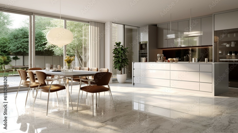 Clean gray marble tile floor in contemporary design.Generative AI Clean gray marble tile floor in contemporary design.Generative AI
