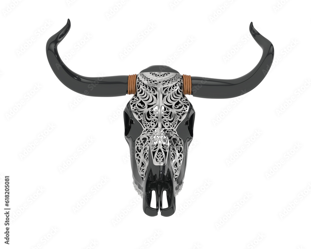 Fototapeta premium Cow head decoration isolated on transparent background. 3d rendering - illustration
