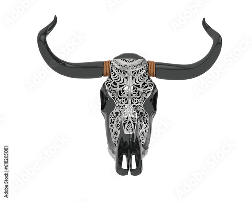Cow head decoration isolated on transparent background. 3d rendering - illustration
