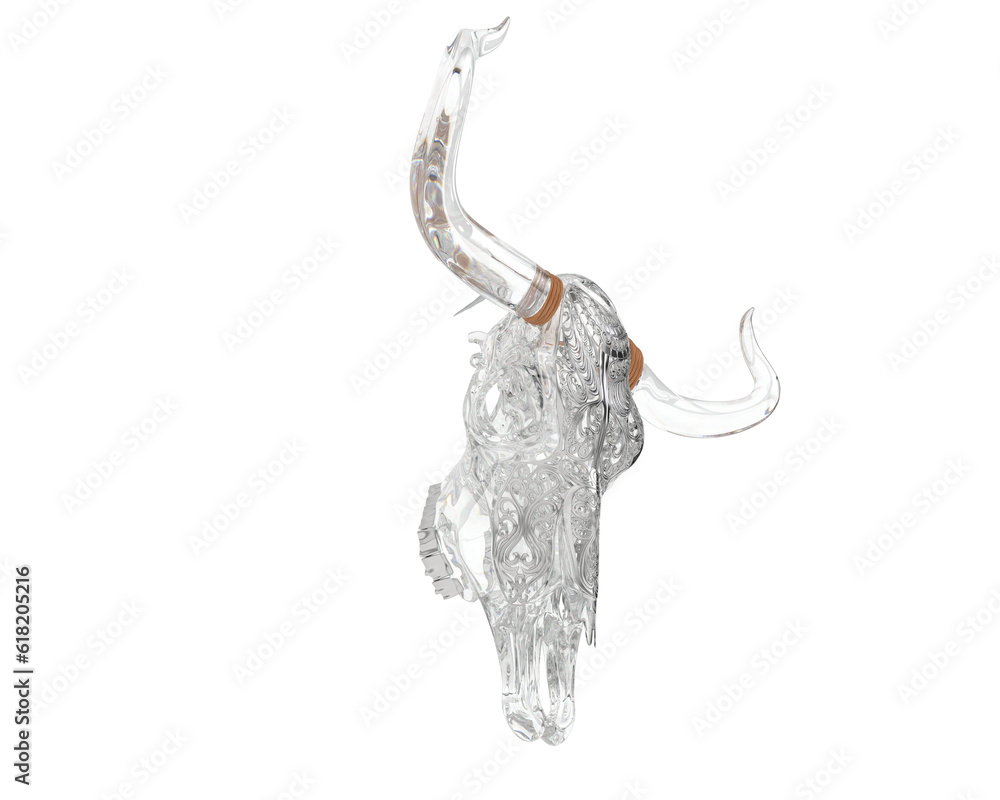 Obraz premium Cow head decoration isolated on transparent background. 3d rendering - illustration