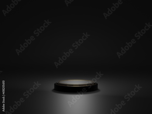 Luxury black and gold cylinder pedestal podium, Abstract modern rendering 3d shape for product display presentation.