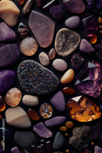 Pebbles pattern with amethyst and amber