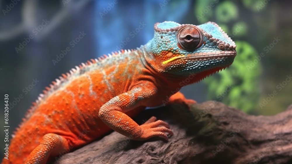 closeup of a colorful chameleon lizard.Generative AI closeup of a colorful chameleon lizard.Generative AI