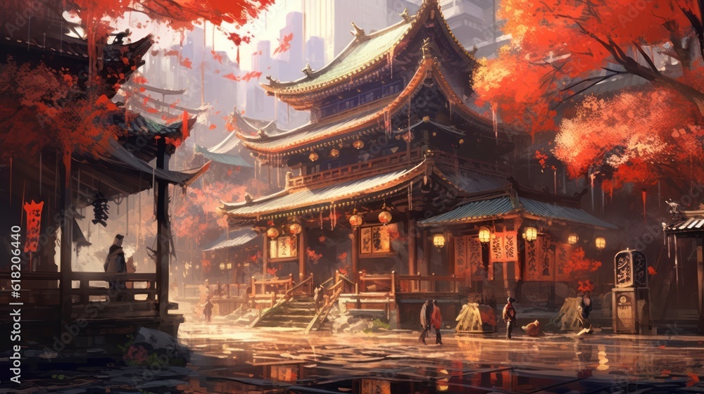 Fototapeta premium Japan fantasy style scene art