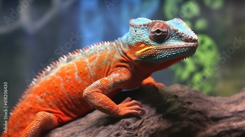 closeup of a colorful chameleon lizard.Generative AI © sudipdesign