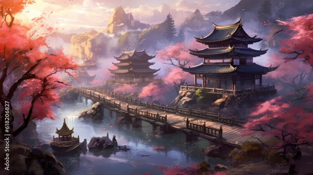 Japan fantasy style scene art Japan fantasy style scene art