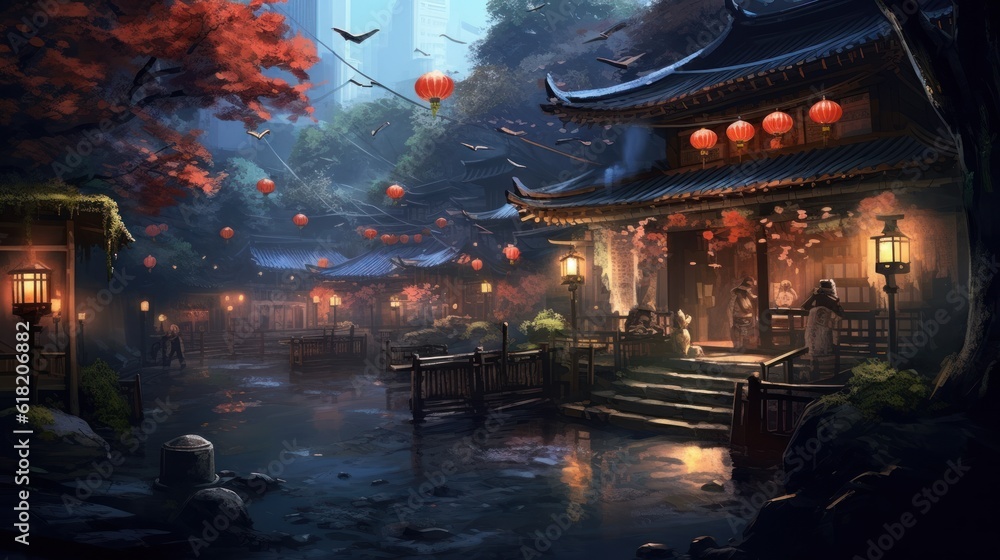 Japan fantasy style scene art Japan fantasy style scene art