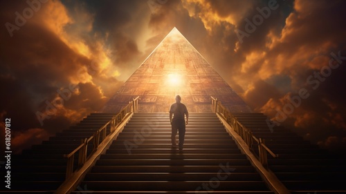Stairs to heaven heading up to skies, bright light from heaven door, Concept art, Epic light,Background illustration of stairs on the way to heaven,The way to success concept Generative AI