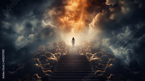 3D rendering of a woman going to heaven Generative AI