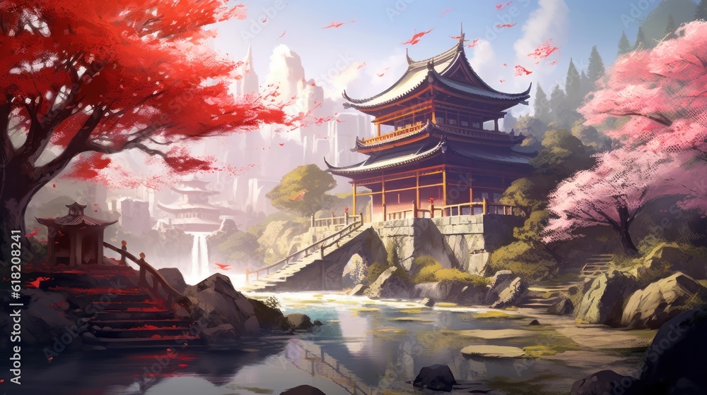 Japan fantasy style scene art