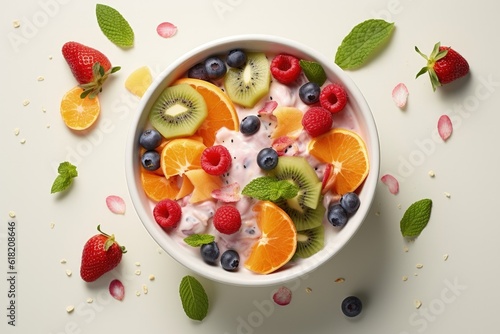 Flat-Lay Presentation, AI Generate, Product Photography of Fruit and Yogurt for Advertising