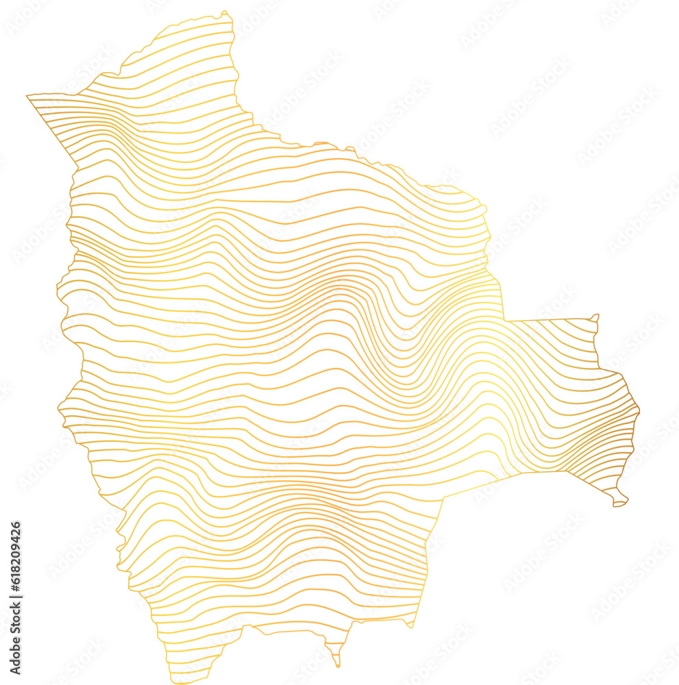 abstract map of Bolivia, - vector illustration of striped gold colored map