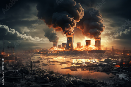 explosion accident at a nuclear power plant. man-made disaster. ai generative
