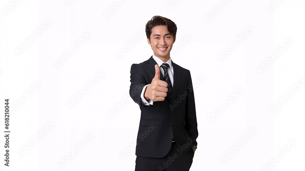 Asian charming businessman showing thumb-up sign, isolated on white. Business concept. Asian charming businessman showing thumb-up sign, isolated on white. Business concept.