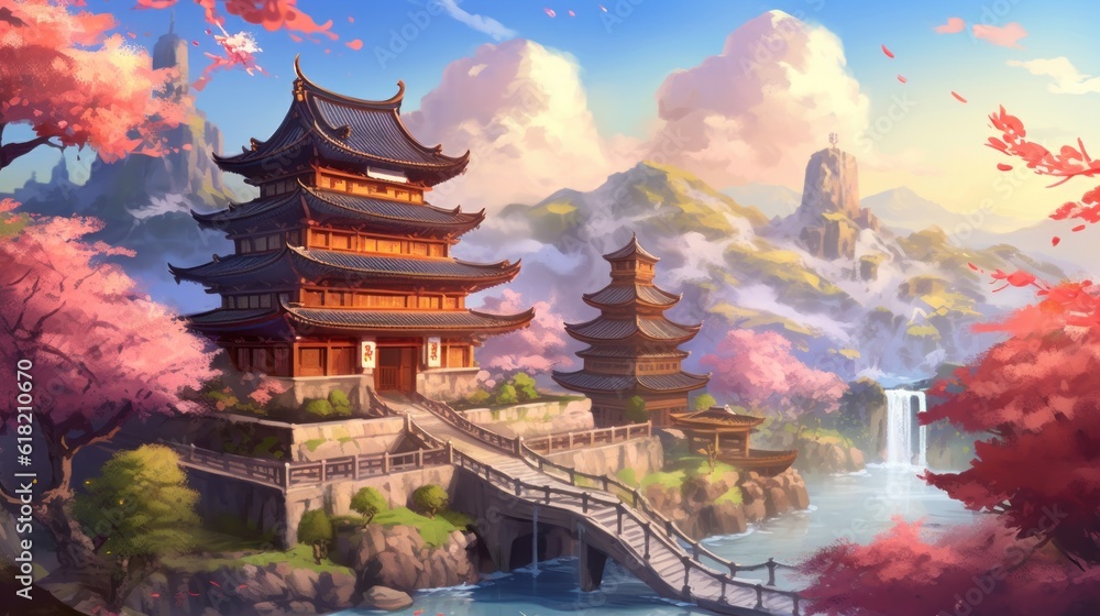 Japan fantasy style scene art Japan fantasy style scene art