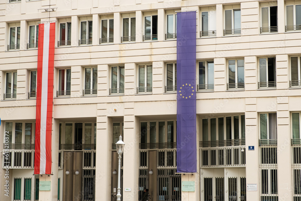 Federal Ministry of the Interior in Vienna in Austria, flags of Austria 5 June 2023, Austria, Vienna Federal Ministry of the Interior in Vienna in Austria, flags of Austria 5 June 2023, Austria, Vienna