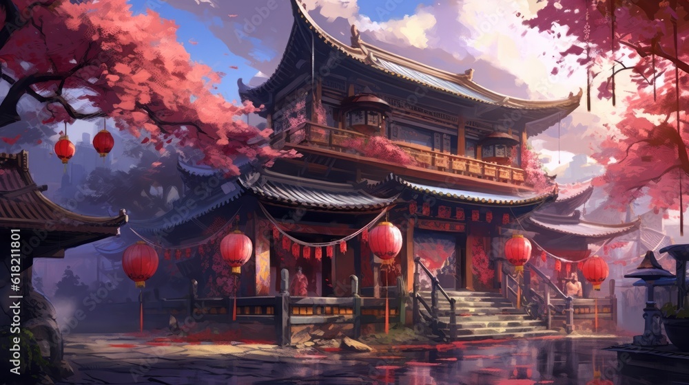 Fototapeta premium Japan fantasy style scene art