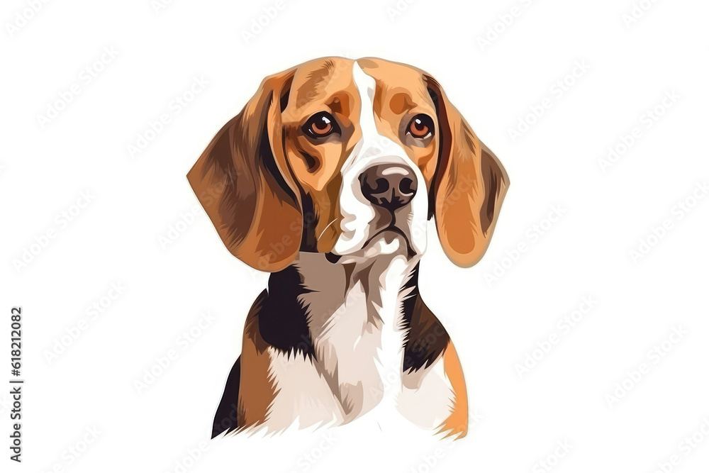 Beagle Dog, Minimalist Style, White Background Cartoonish, Flat Illustration.. Generative AI