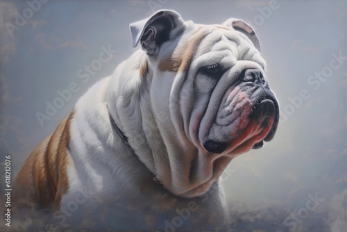 Bulldog Dog On Silver Background. Generative AI photo