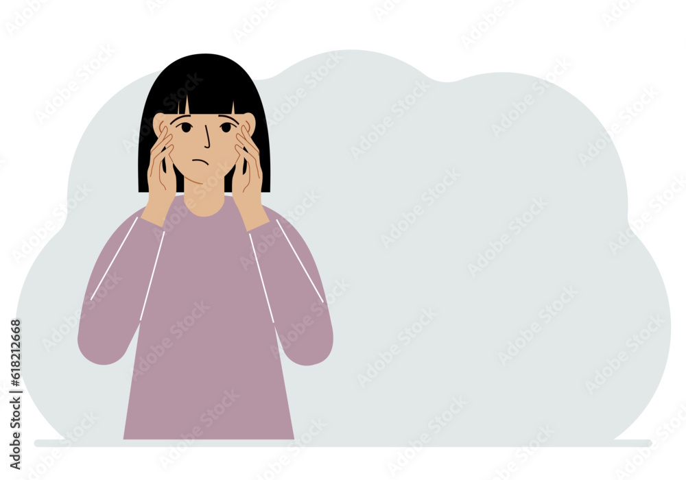 The woman expresses the emotions of shock, surprise, confusion, stress, anxiety. Vector The woman expresses the emotions of shock, surprise, confusion, stress, anxiety. Vector