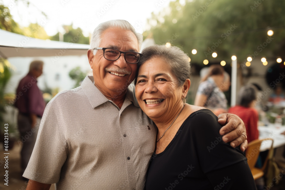 Portrait of a happy smiling senior couple at family gathering outdoors