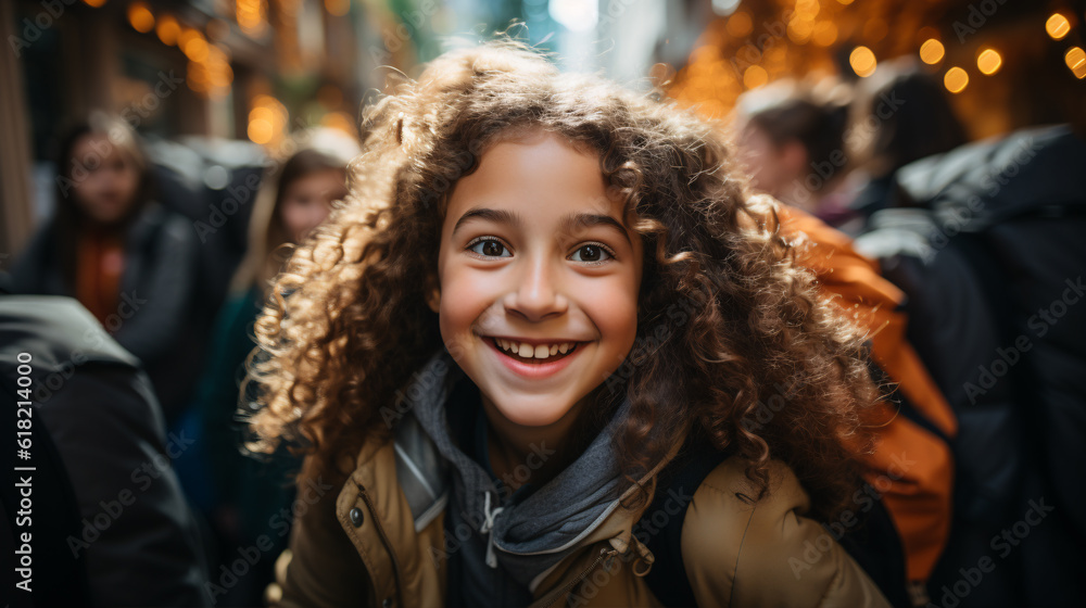 Back to school: Excitement fills the air as happy pupils students gather in a bustling hallway, backpacks slung over their shoulders