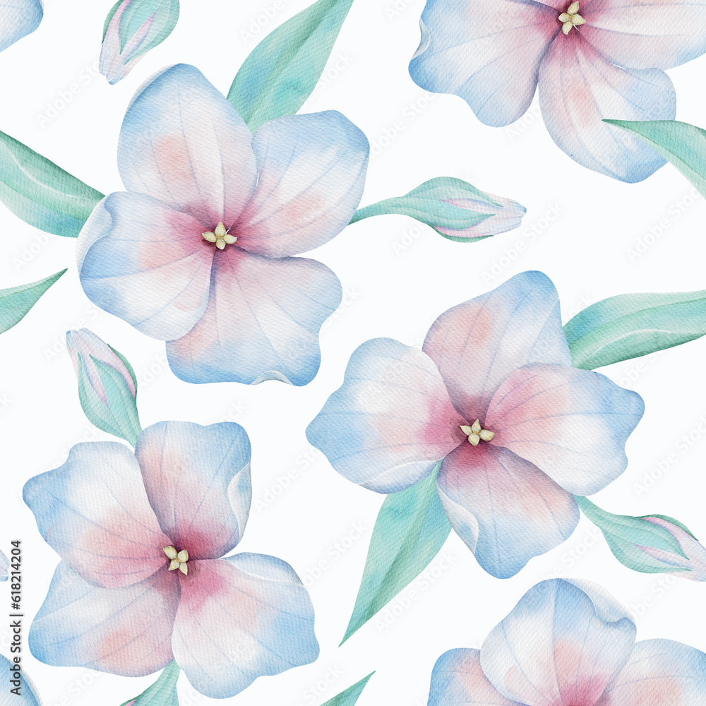 Watercolor Floral Pastel Seamless Pattern, Hand drawn Flower Background