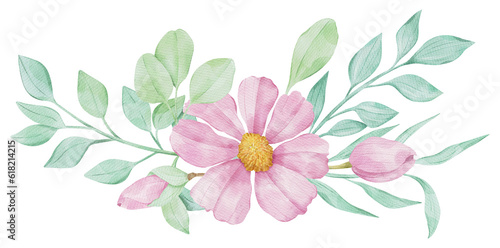 Watercolor Floral Pastel Composition with Leaves and Branches and Buds  Hand drawn illustration