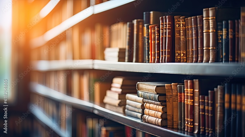 Blurred Image many old books on bookshelf in library Blurred Image many old books on bookshelf in library
