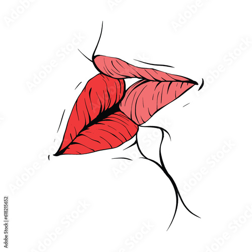 couple kissing lips sketch vector illustration line art