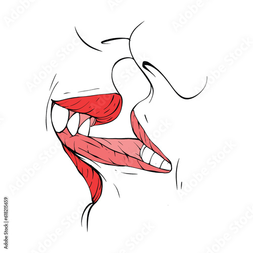 couple kissing lips sketch vector illustration line art