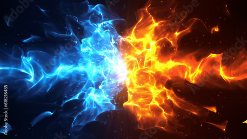 Fotografie, Obraz 激突する青と赤の炎背景