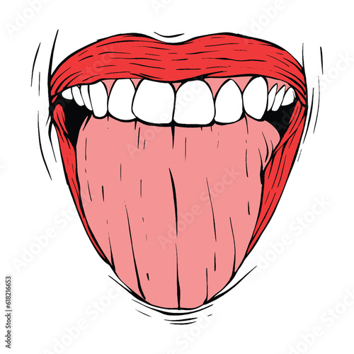 red female lips sketch vector illustration line art