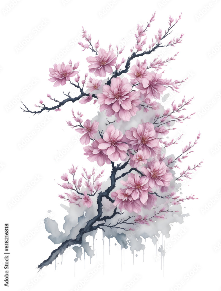 Watercolor of flower sakura isolated on transparent background ,generative ai