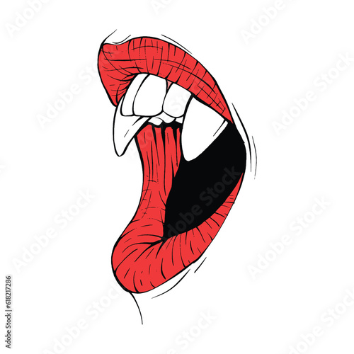 red vampire lips sketch vector illustration line art