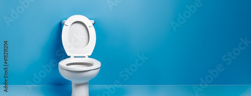 Toilet toilet lavatory banner with colorful background.  Body hygiene and cleanliness concept. AI generative. 