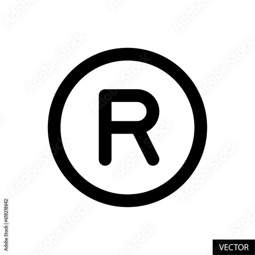 Registered trademark sign, capital letter R in circle vector icon in line style design for website, app, ui, isolated on white background. Editable stroke. Vector illustration.