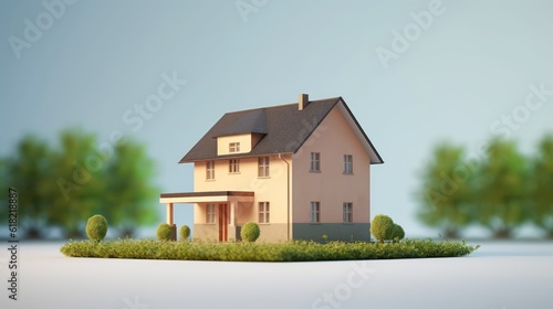 House on ground and lawn grass in real estate sale or property investment concept.3d rendering