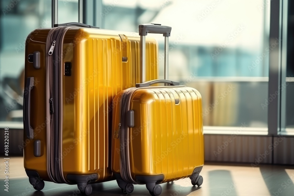 luggage suitcase at the airport for vacations and holiday AI Generated luggage suitcase at the airport for vacations and holiday AI Generated