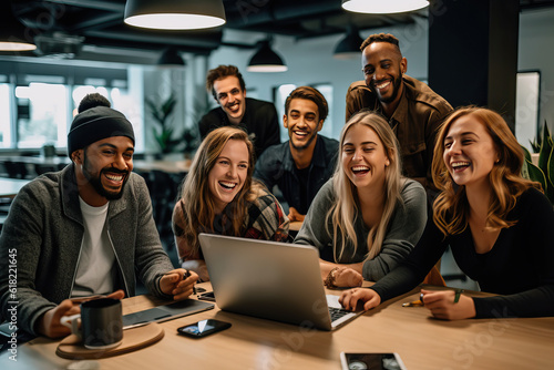 Generative AI Transformative impact of no-code programming. A diverse group of individuals, each engaged in a unique project, utilizing a no-code platform. 
