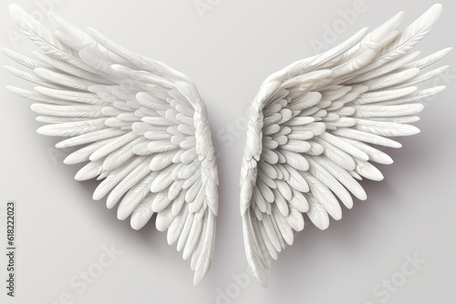 3D Angel Wing On White Background. Generative AI © Anastasiia