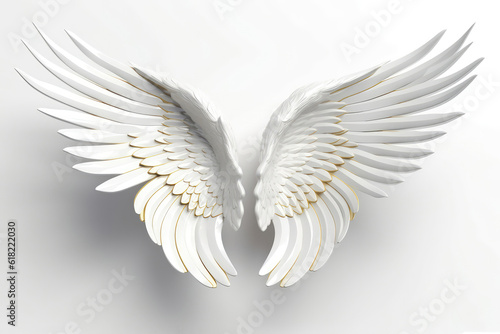 3D Cartoon Angel Wings On White Background. Generative AI