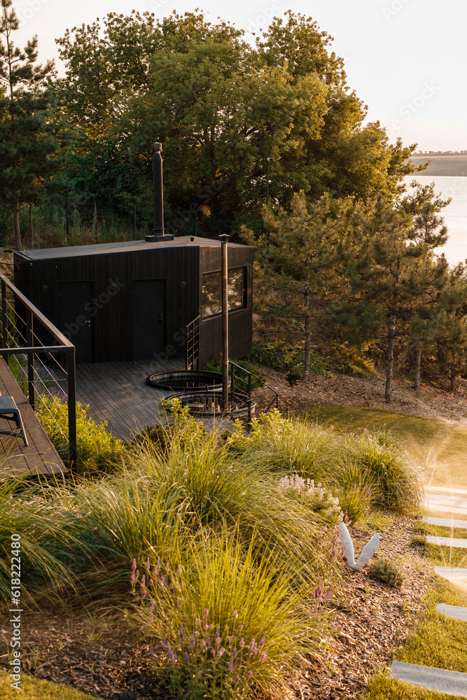 A beautiful stylish house with a beautiful landscape and territory A beautiful stylish house with a beautiful landscape and territory